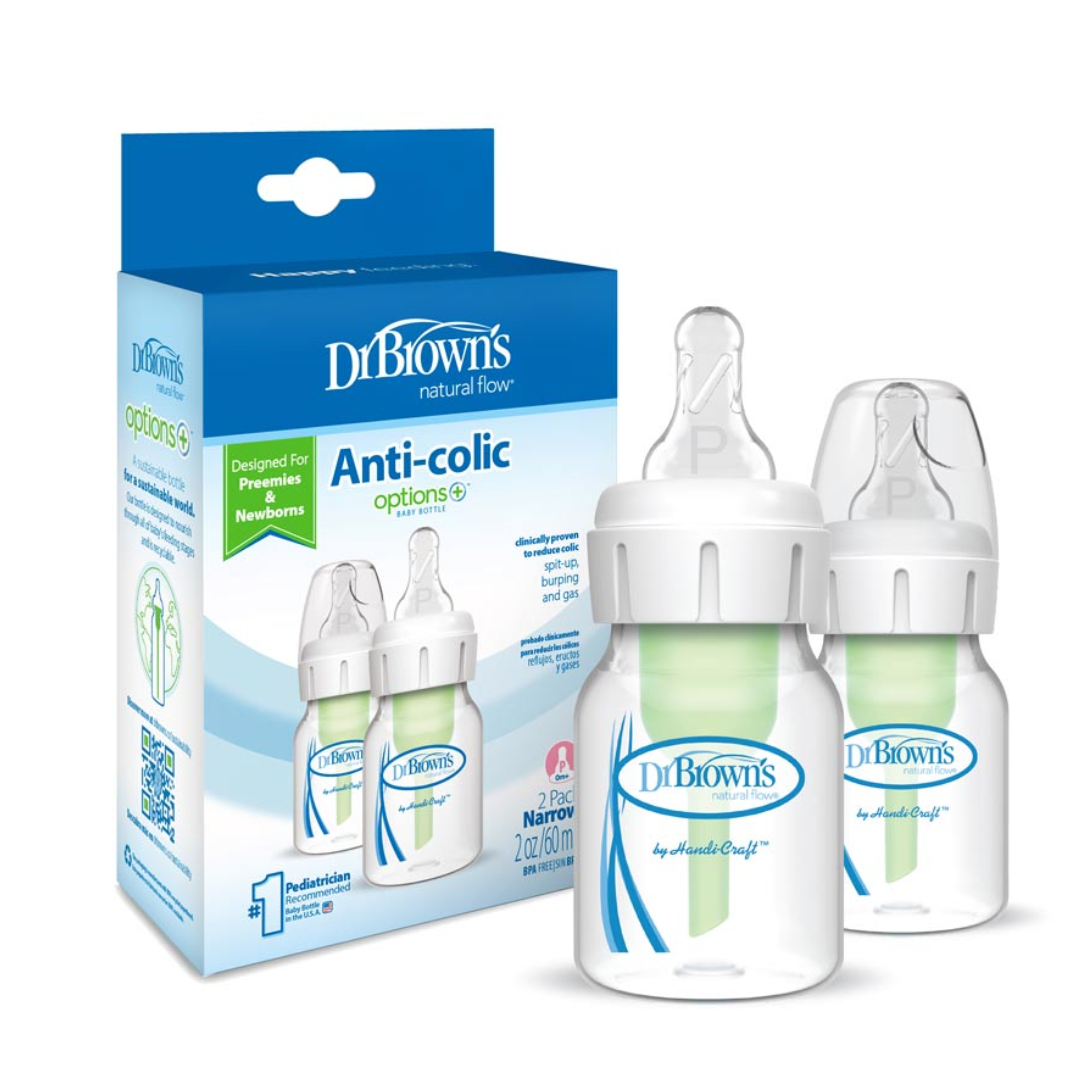 DR BROWNS PAQUET DE 2 BIBERONS ANTI COLIC OPTION ETROIT 60 ML+ TETINE
