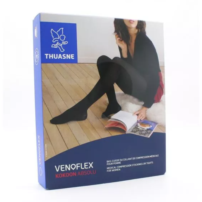 THUASNE VENOFLEX KOKOON ABSOLU BAS CUISSE FEMME CLASSE 2 NOIR LONG