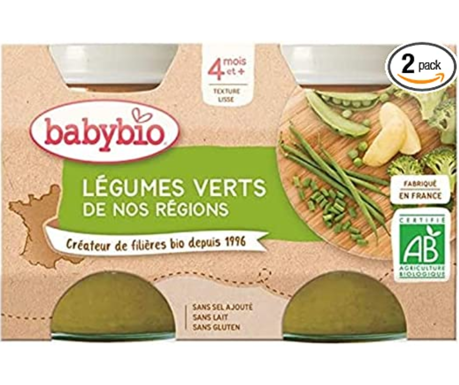 BABYBIO LEGUMES VERTS DE NOS REGIONS 4 MOIS + 2 POTS 130 G