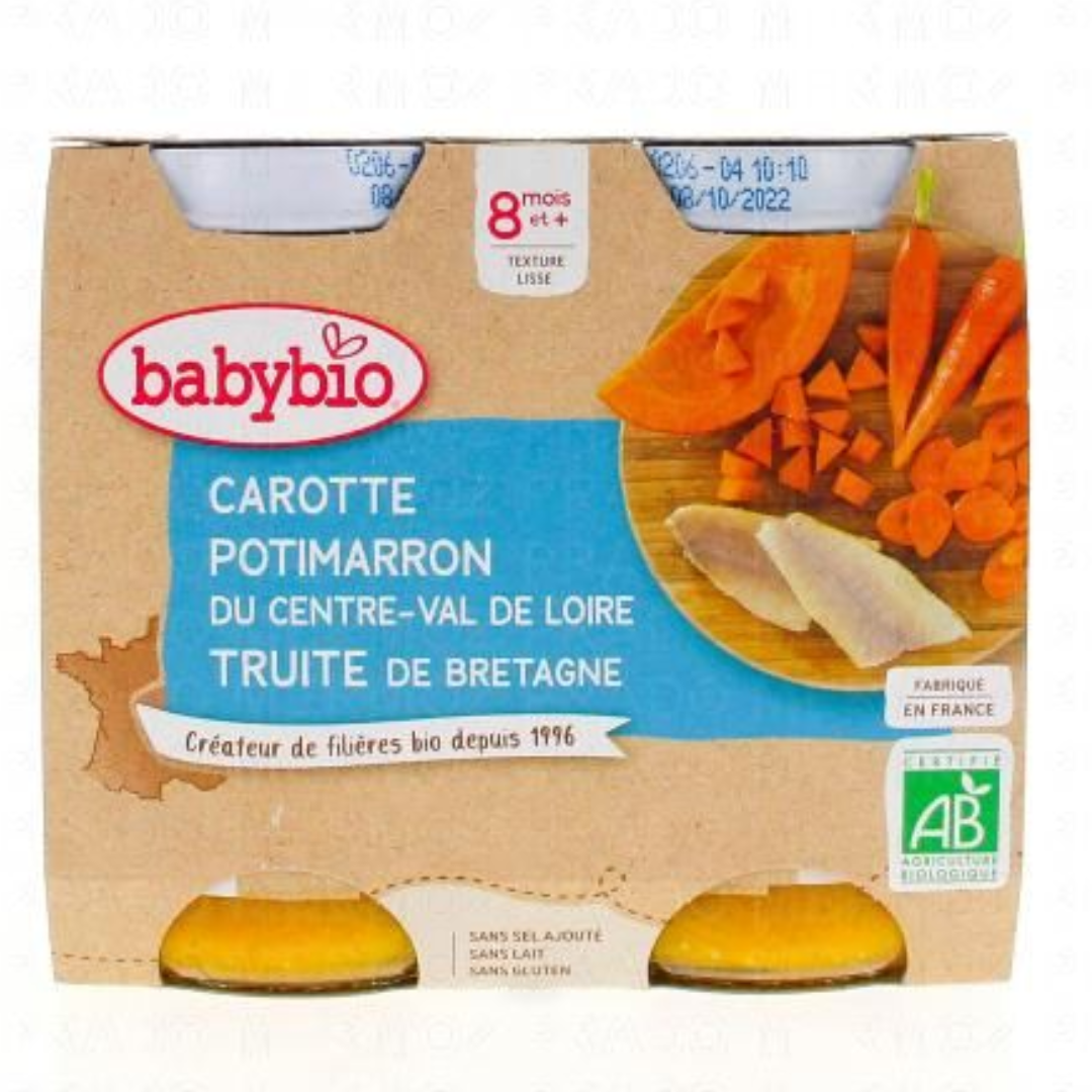BABYBIO CAROTTE POTIMARRON TRUITE DE BRETAGNE 8 MOIS + 2X200 G