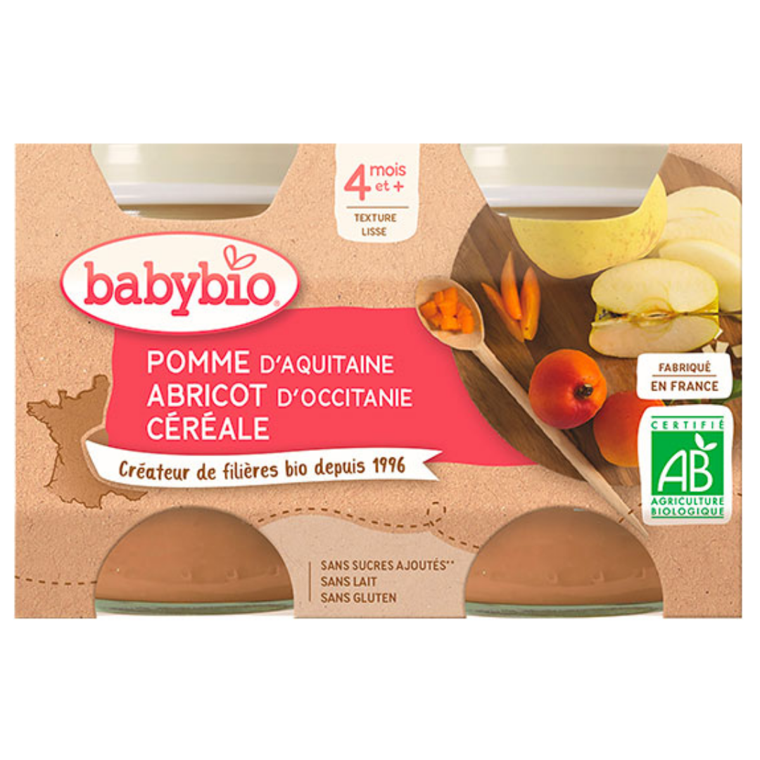 BABYBIO PETIT POT POMME ABRICOT CEREALES 2*130G