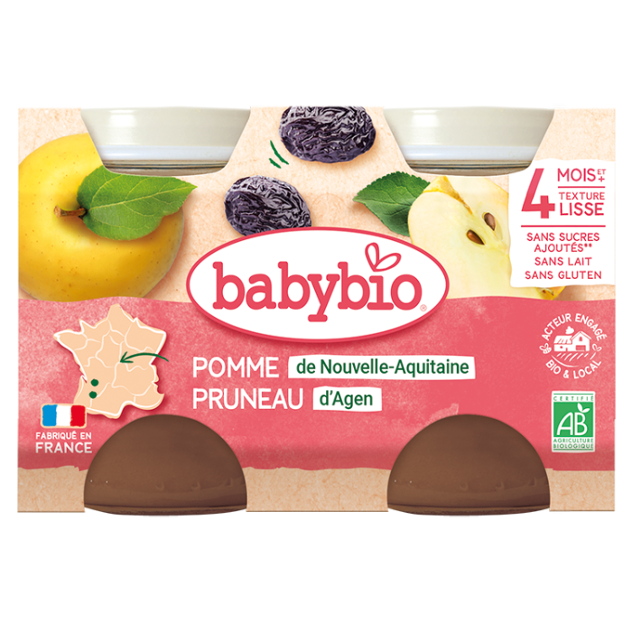 BABYBIO PETIT POT POMME PRUNEAU 4 MOIS + 2X130 G