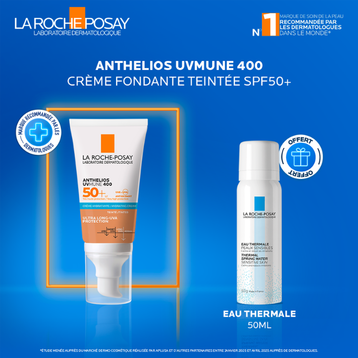 LA ROCHE POSAY OFFRE ANTHELIOS UVMUNE 400 SPF 50+ CREME HYDRATANTE TEINTEE 50ML + EAU THERMALE 50ML OFFERT
