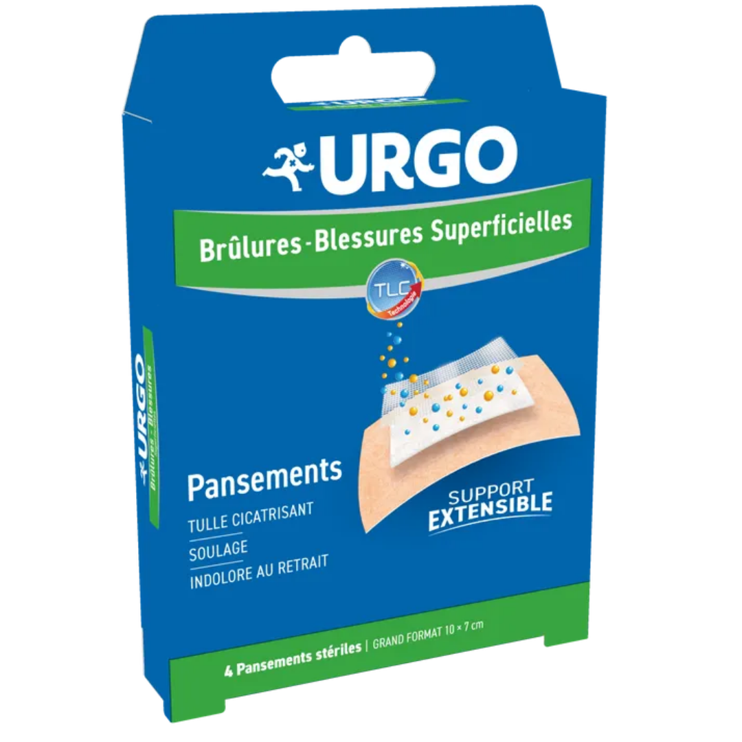 URGO BRULURES BLESSURES SUPERFICIELLES 4 PANSEMENTS STERILES