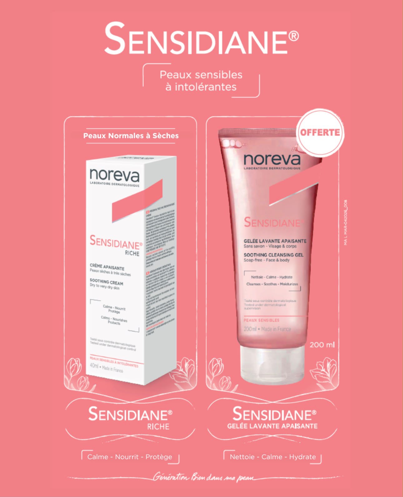 NOREVA OFFRE SENSIDIANE CREME APAISANTE RICHE 40ML + SENSIDIANE GEL LAVANT 200 ML OFFERT