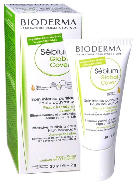BIODERMA SEBIUM GLOBAL COVER SOIN INTENSE PURIFIANT TEINTE UNIVERSELLE 30 ML