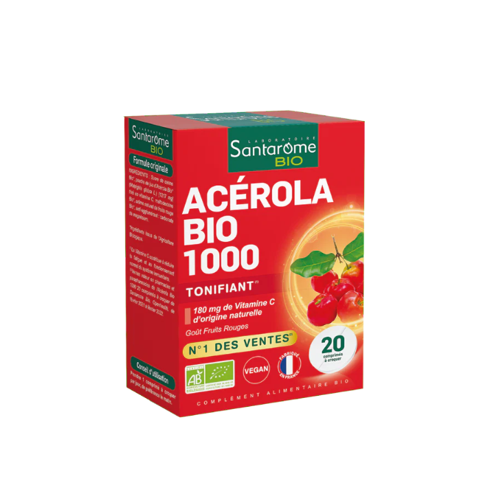 SANTAROME BIO ACEROLA BIO 1000 TONIFIANT 20 COMPRIMLES A CRAQUER