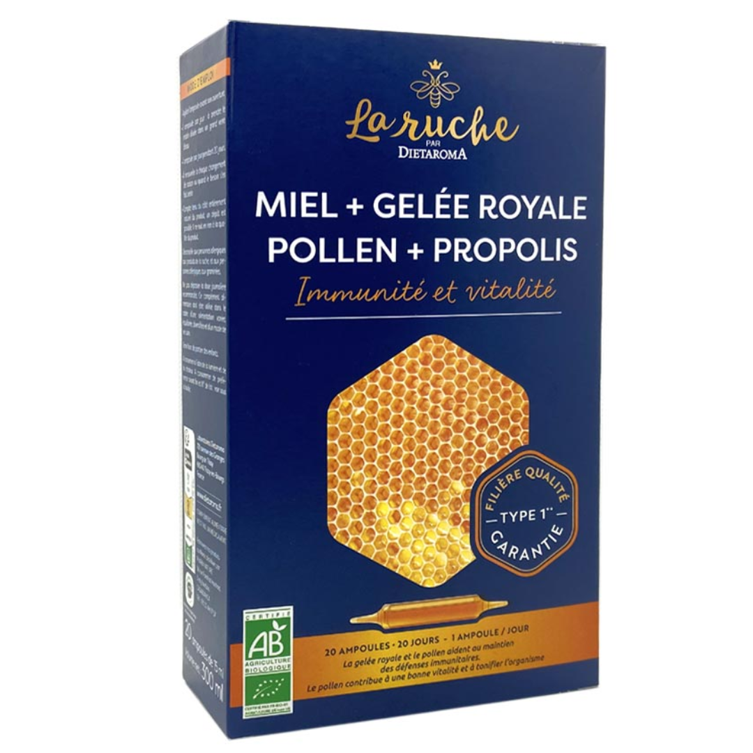 DIETAROMA LA RUCHE MIEL + GELEE ROYALE + POLLEN + PROPOLIS 20 AMPOULES