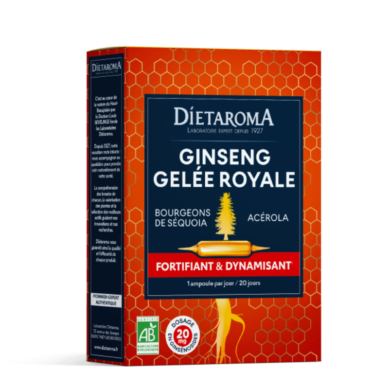 DIETAROMA GINSENG GELEE ROYALE ACEROLA FORTIFIANT ET DYNAMISANT AMPOULES 20 JOURS