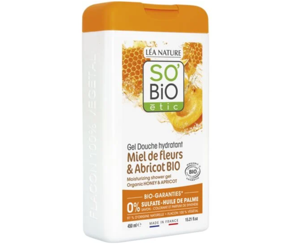 SO BIO GEL DOUCHE HYDRATANT AU MIEL DE FLEURS ET ABRICOTS BIO 450 ML