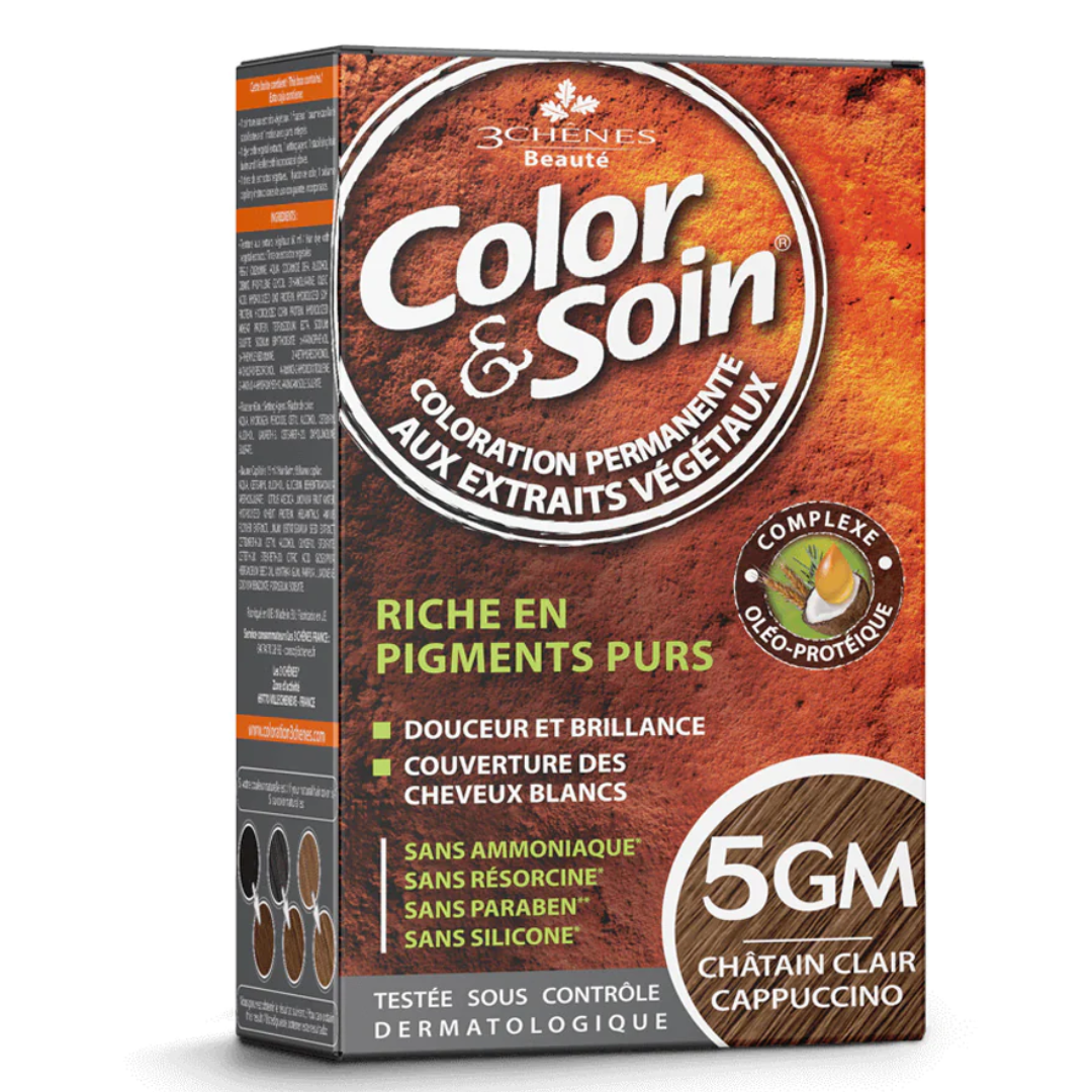 3 CHENES COLOR ET SOIN COLORATION PERMANENTE 5GM CHATAIN CLAIR CAPPUCCINO 135 ML