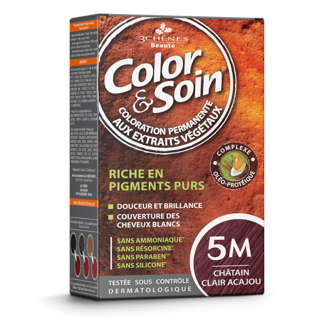 3 CHENES COLOR ET SOIN COLORATION PERMANENTE 5M CHATAIN CLAIR ACAJOU 135 ML