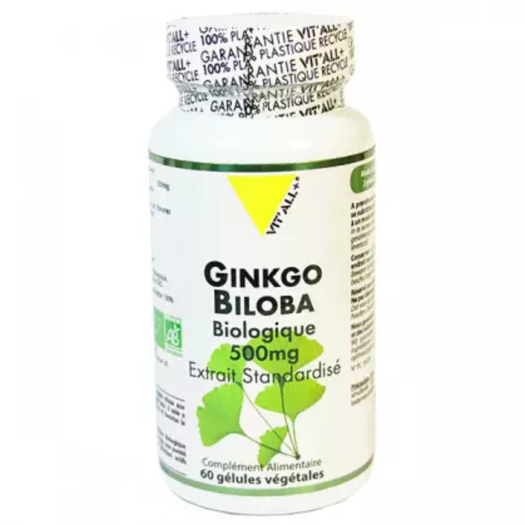VITALL+ Ginkgo biloba biologique 500mg 60capsules