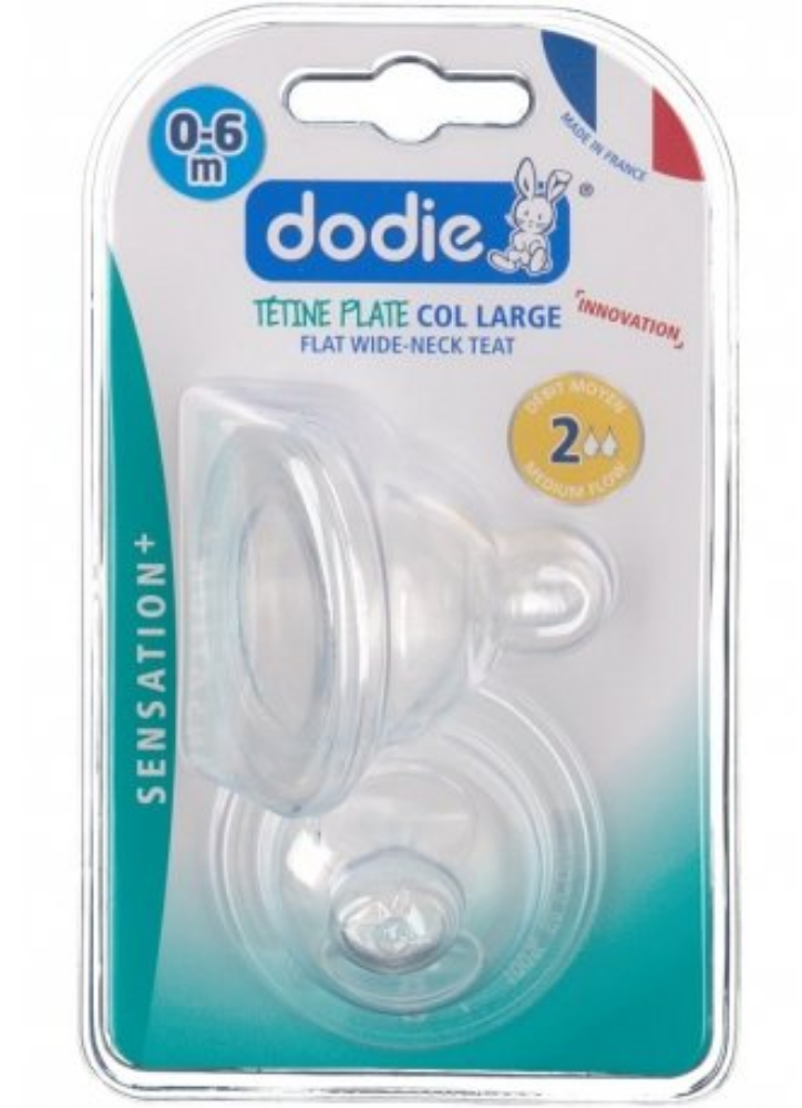 DODIE SENSATION + TETINES PLATE COL LARGE DEBIT 2 0-6 MOIS 2 PIECES