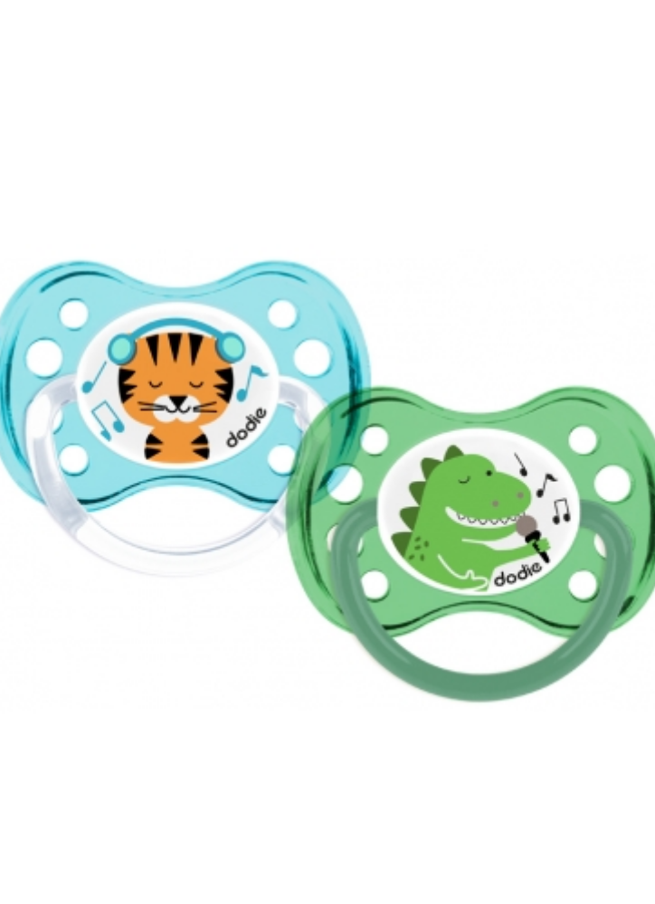 DODIE 2 SUCETTES ANATOMIQUES SILICONE 6 MOIS + A28 MODELE DINOSAURE CHAT