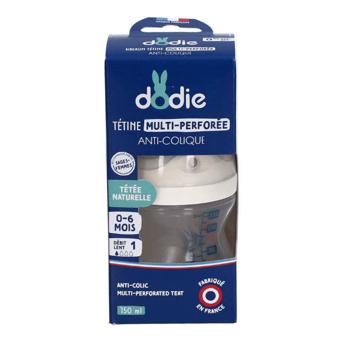 DODIE BIBERON TETINE MULTI PERFOREE ANTI COLIQUE 150 ML 0-6MOIS+ DEBIT 1 ROSE