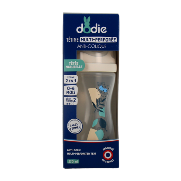 DODIE BIBERON TETINE MULTI PERFOREE ANTI COLIQUE 270 ML 0-6MOIS DEBIT 2 BLEU