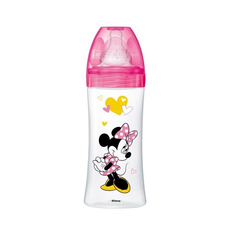 DODIE BIBERON ANTI COLIQUE TETINE RONDE 3 VITESSES+ 330ML MINNIE ROSE +6 M
