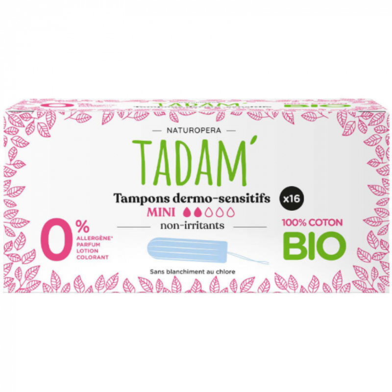 TADAM TAMPONS DERMO SENSITIFS MINI COTON BIO X16