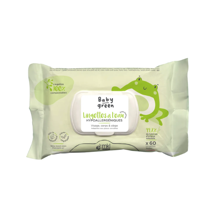 MKL BABY GREEN LINGETTES A L EAU HYPOALLERGENIQUE PACK DE 60