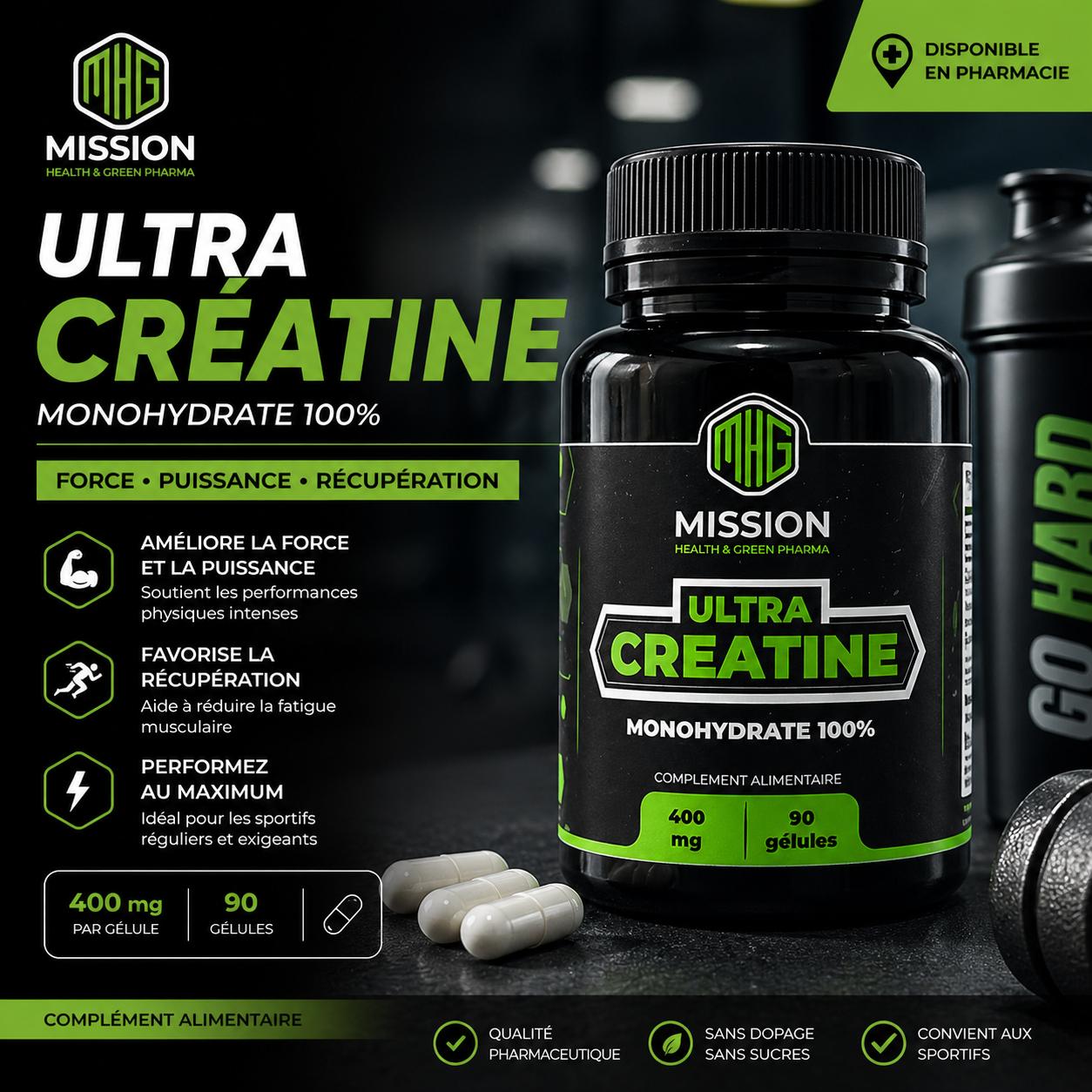 MISSION HEALTH AND GREEN PHARMA ULTRA CREATINE MONOHYDRATE 400 MG 90 GELULES