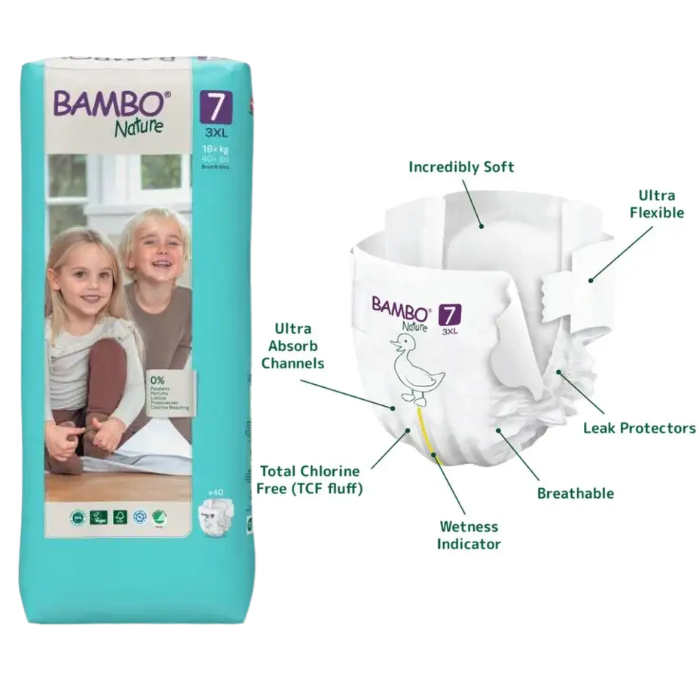 BAMBO NATURE COUCHE BOY AND GIRL TAILLE 7 +18 KG 40 UNITES