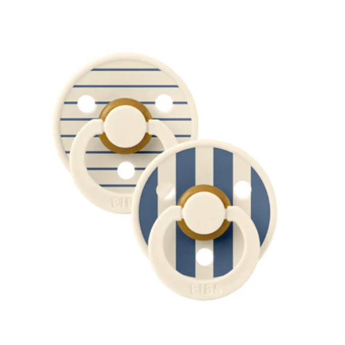 BIBS COLOUR NATURAL RUBBER SUCETTE RONDE STUDIO COLLECTION PACK DE 2 IVOIRE ET BLEU 6MOIS+