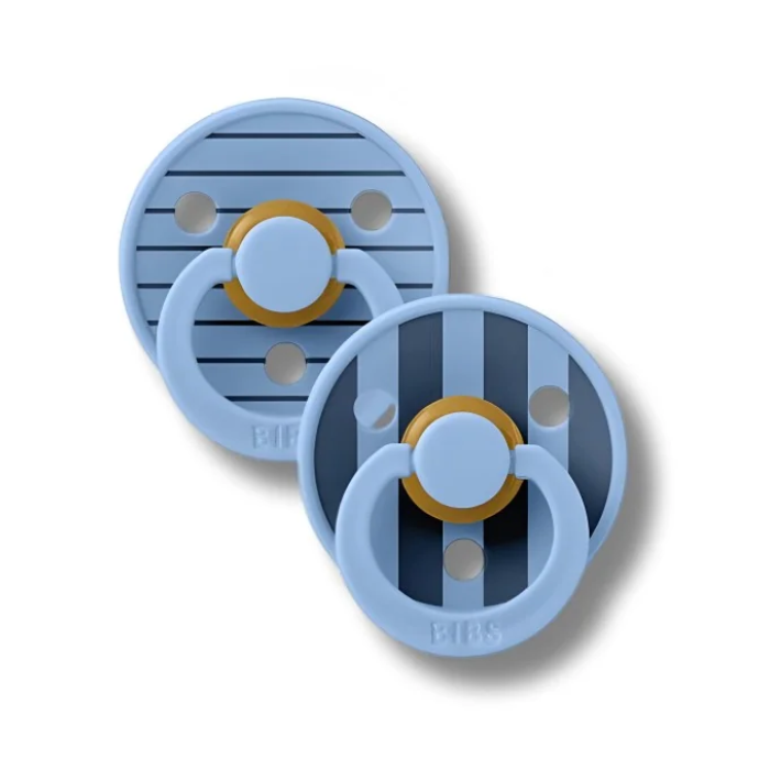 BIBS COLOUR NATURAL RUBBER SUCETTE RONDE STUDIO COLLECTION PACK DE 2 BLEU CIEL MIX 6MOIS+