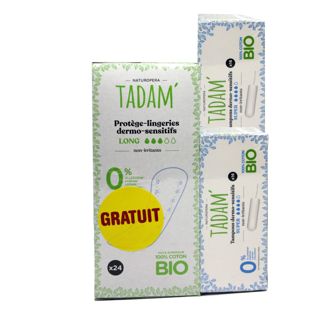 TADAM LOT DE 2 TAMPONS SUPER DERMO SENSITIFS + PROTEGE LINGERIES OFFERT