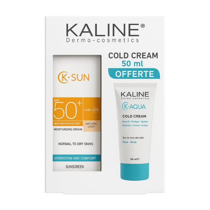 KALINE K SUN PACK CREME HYDRATANTE TEINTE NATURELLE CLAIRE 50 ML + COLD CREAM K AQUA 50 ML OFFERTE