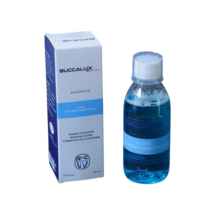 BUCCALUX EXTRA BAIN DE BOUCHE FLUOR AU HUIILES ESSENTIELLES 250 ML