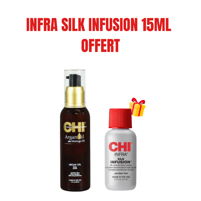 CHI OFFRE ARGAN OIL ET MORINGA HUILE CHEVEUX 89 ML + INFRA SILK INFUSION 15 ML OFFERT