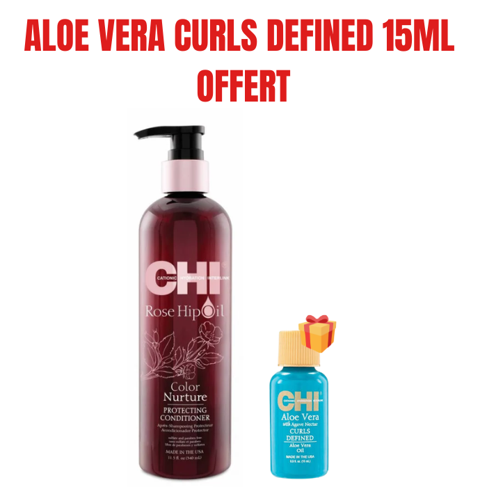 CHI OFFRE ROSE HIP OIL APRES SHAMPOOING PROTECTEUR 340 ML +ALOE VERA CURLS DEFINED 15 ML OFFERT