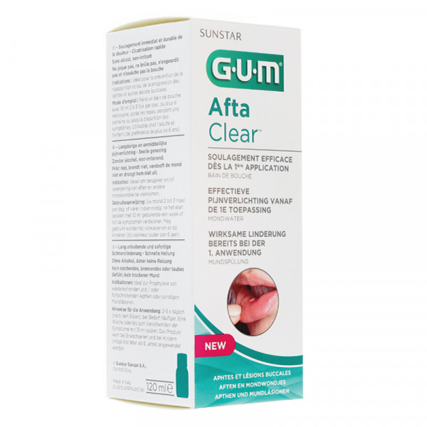 GUM AFTACLEAR BAIN DE BOUCHE APHTES ET LESIONS BUCCALES 120 ML REF 2410