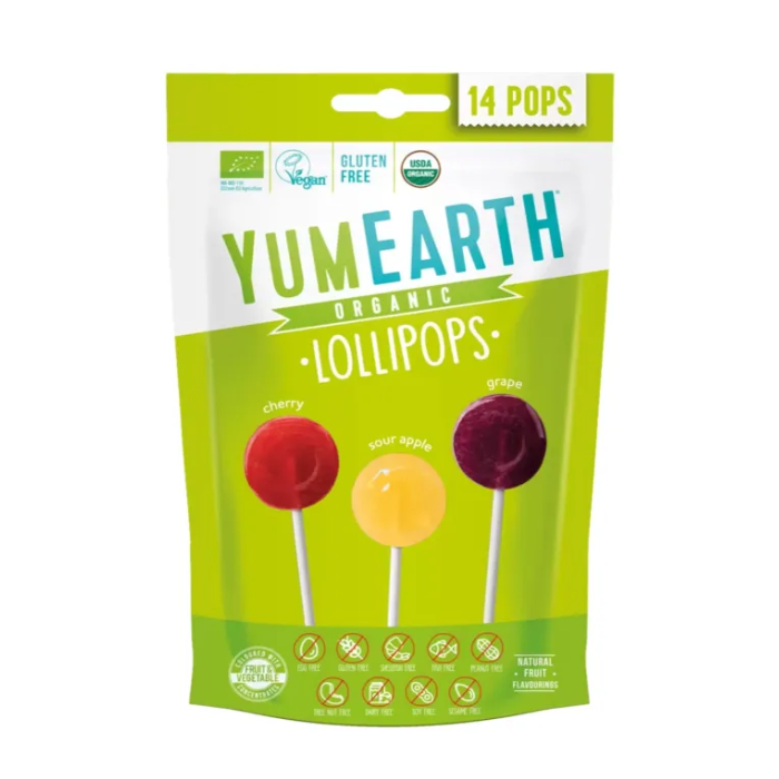YUMEARTH LOLLIPOPS ORGANICS CERISE POMME ET RAISIN PACK DE 14
