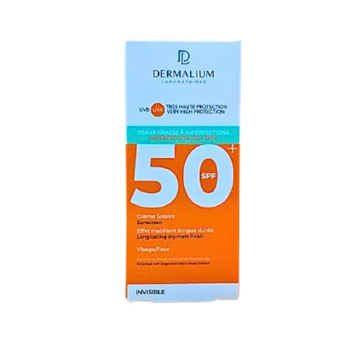 DERMALIUM CREME SOLAIRE INVISIBLE SPF 50+ PEAUX GRASSE 50ML