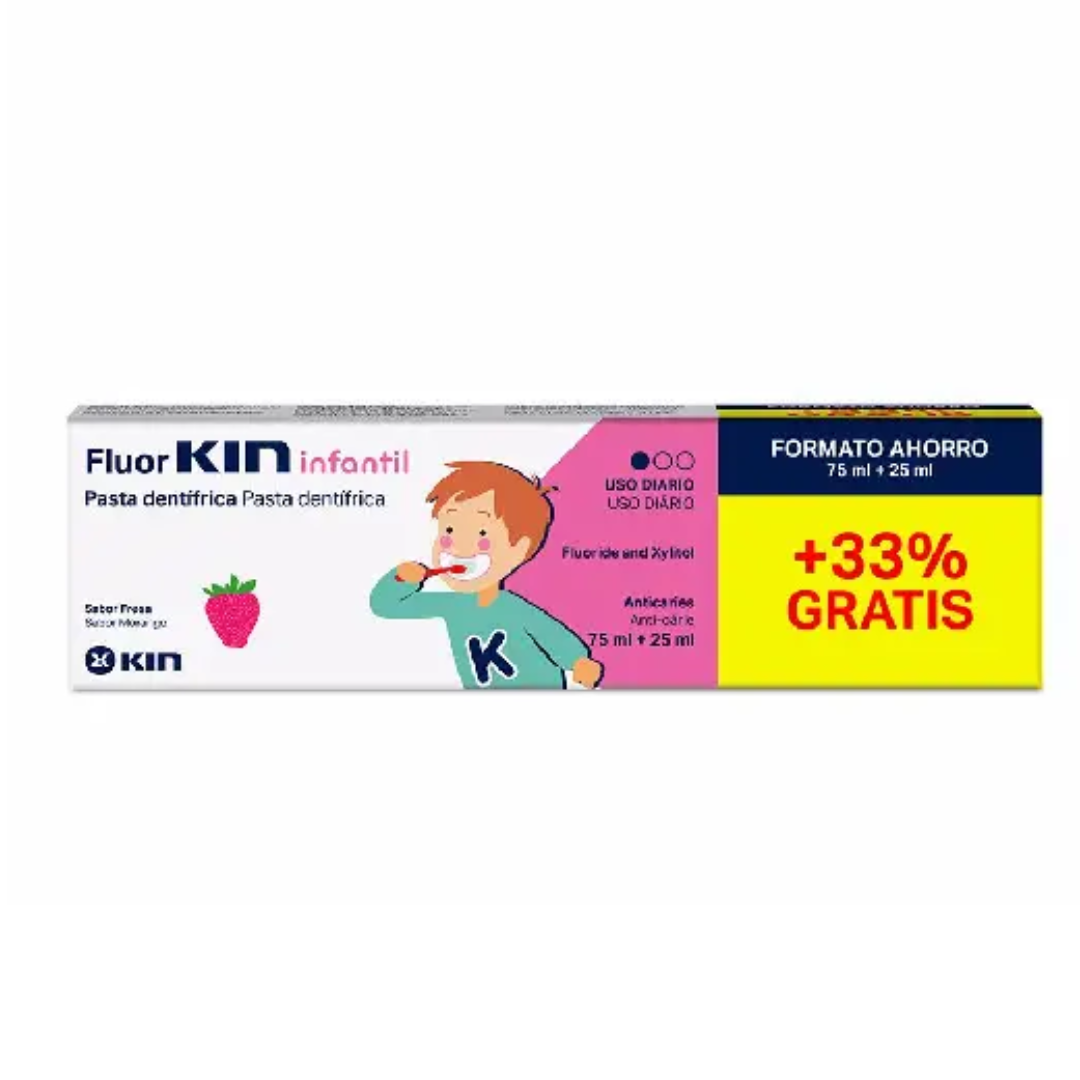 KIN DENTIFRICE FLUOR ENFANT FRAISE 75ML+25 ML