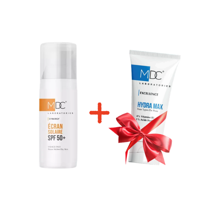MDC PACK SYNERGY ECRAN SOLAIRE SPF 50+ PEAUX SECHES 50 ML + CREME HYDRATANTE 30 ML OFFERTE