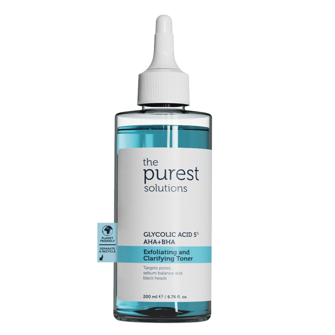 THE PUREST SOLUTIONS 5% GLYCOLIC ACID PURIFYING TONER AHA + BHA EXFOLIATING AND CLARIFYING TONER 200ML