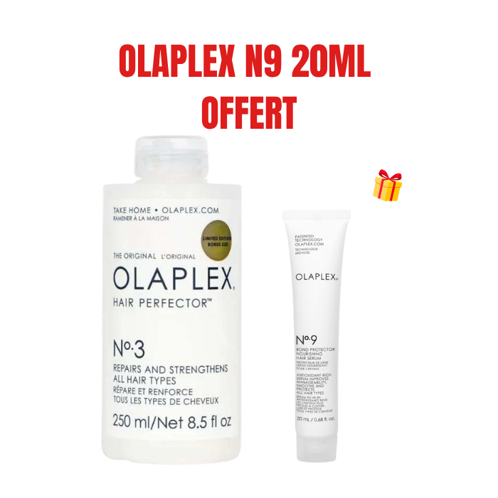 OLAPLEX OFFRE PERFECTOR CHEVEUX N 3 TOUS LES TYPES DE CHEVEUX 250 ML + OLAPLEX N9 20ML OFFERT